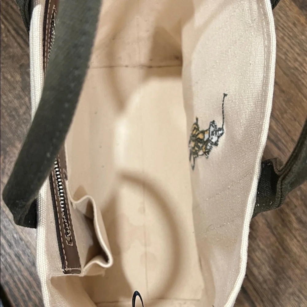 Ralph Lauren Cream and Dark Green Canvas Tote - Picture 4 of 6